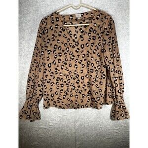 A New Day Cheetah Print Lightweight Flowy Blouse Top SemiSheer Womens Size Small